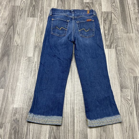 FOR ALL 7 MANKIND Boot Cut Stretch Blue Denim Cropped Jeans Women's Size 26 - Picture 3 of 12